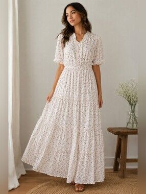 Hayden LA 2XL White Floral Maxi Dress Cottage Prairie Modest Farmcore Country